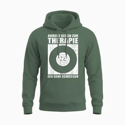 T-Shirt with German Text "ich Gehe Schießen Sportschütze, Black Unisex Hoodie - Military Green