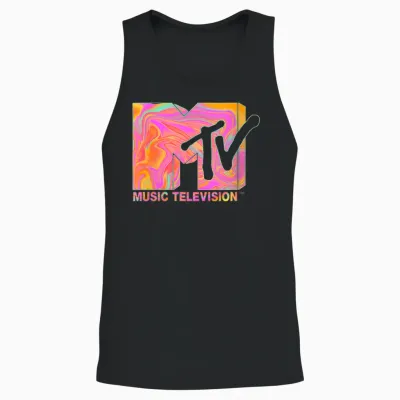 Mademark X Mtv - Womens the Official Mtv Logo in 70s and 80s Party Hippie Style Unisex Tank Top - Black