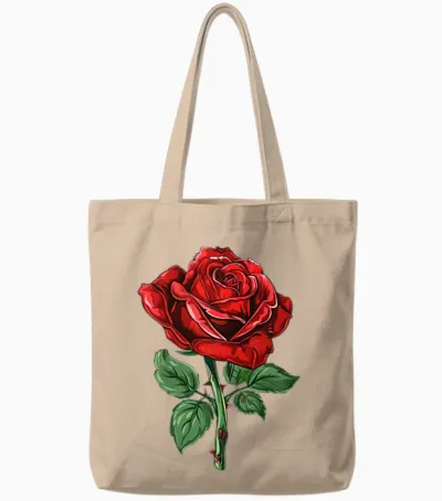 Red Rose Graphic Tote Bags - Natural