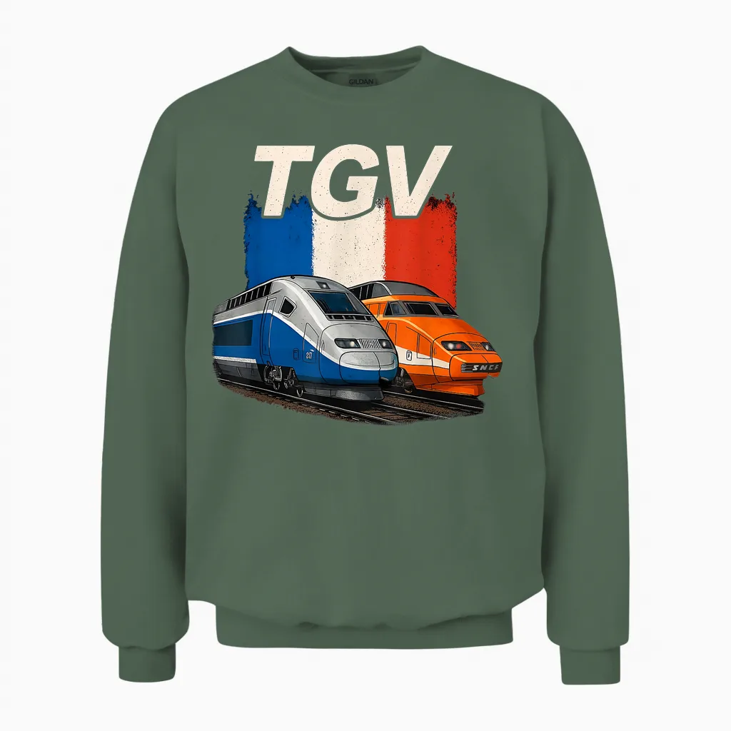 Tgv Train Grand Speed Classic and New Trains French Unisex Sweatshirt in Military Green