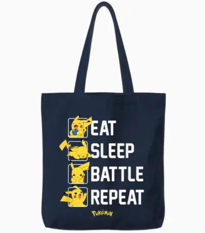 Pokémon - Eat Sleep Battle Repeat Pikachu Tote Bags - Navy