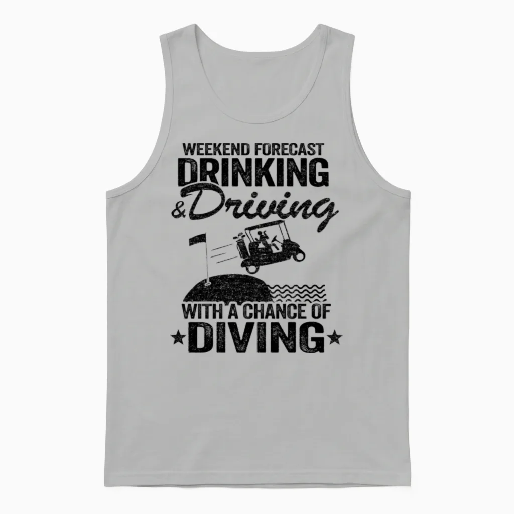 Drinking Driving Diving Beer Golf Cart Funny Unisex Tank Top in Ash