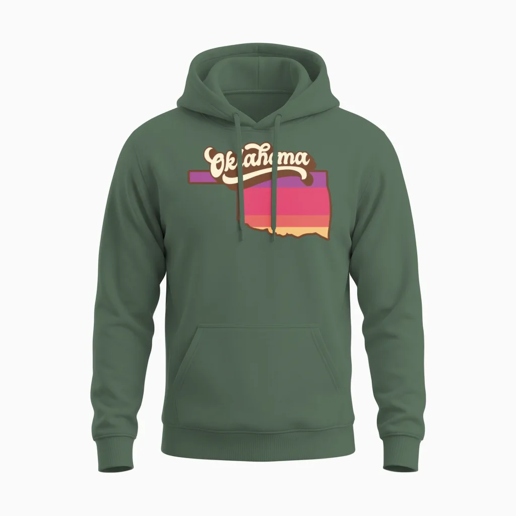 Oklahoma Retro Usa - Patriotic & 4th of July Unisex Hoodie in Military Green