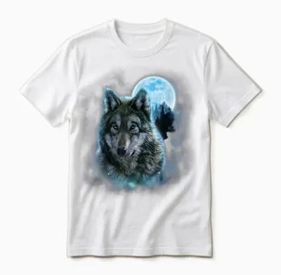 Grey Wolf Hunting Ground, Icy Moon, Forest, Galaxy Unisex T-Shirt - White