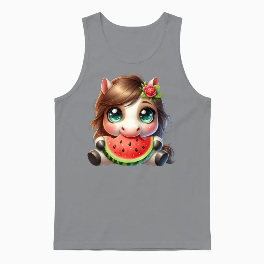 Horse Eating Watermelon - Lovers Unisex Tank Top in Sport Grey