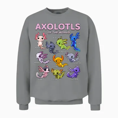 Axolotl Kawaii Shirt Axolotls of the World Axolotl Animals T-Shirt, Black, S Unisex Sweatshirt - Sport Grey