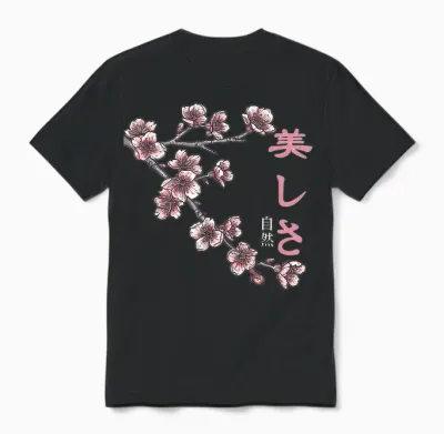 Japanische Kalligraphie Der Schönheit Sakura Blume Vintage Kanji Unisex T-Shirt - Black
