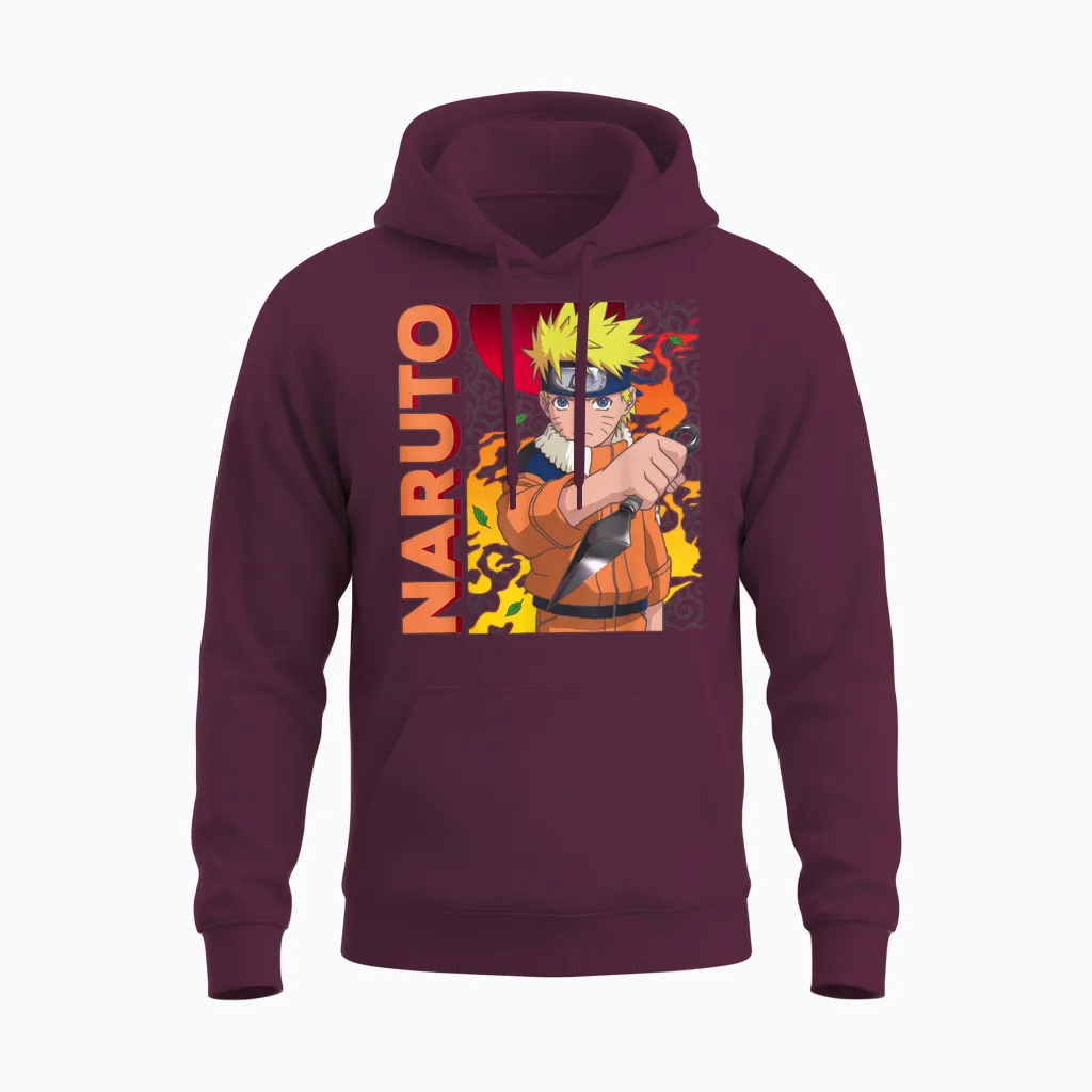 Naruto Main Character on Elemental Background Unisex Hoodie in Maroon