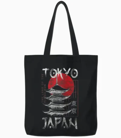 Tokyo City Manga Japanese Tote Bags - Black