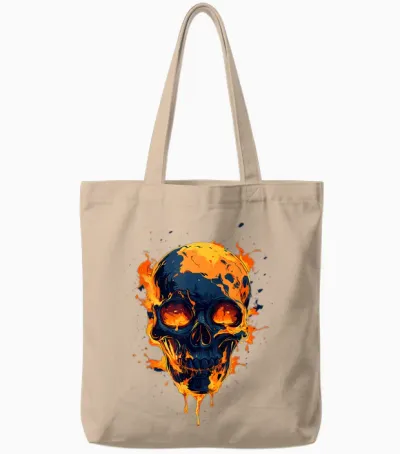 Skull on Fire, Flame, Elegant, Modern and Design! T-Shirt, Black, S Tote Bags - Natural