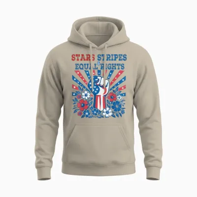 Stars Stripes and Equal Rights 4th July Patriotic Activist Unisex Hoodie - Sand