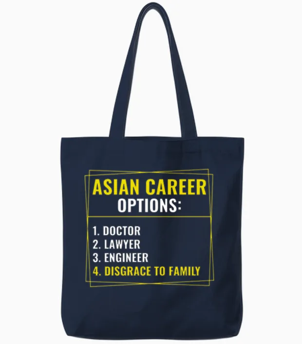 Funny Asian Career Options Joke Sarcastic Tote Bags in Navy