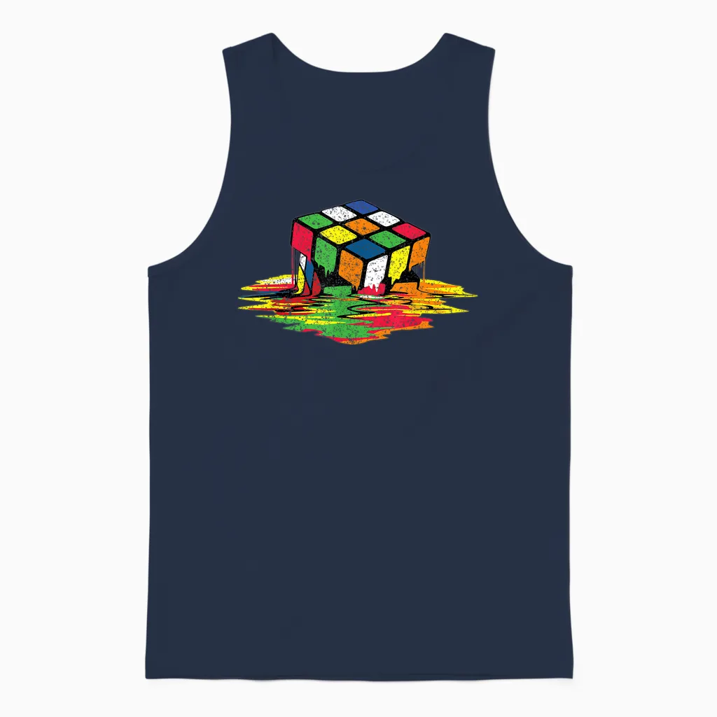 Melting Puzzle Cube Retro Speed Cubing 80's Vintage Toy Unisex Tank Top in Navy