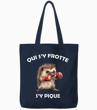Hérisson Boxeur, Qui S'y Frotte S'y Pique - Humour Animal T-Shirt, Black, S Tote Bags - Navy