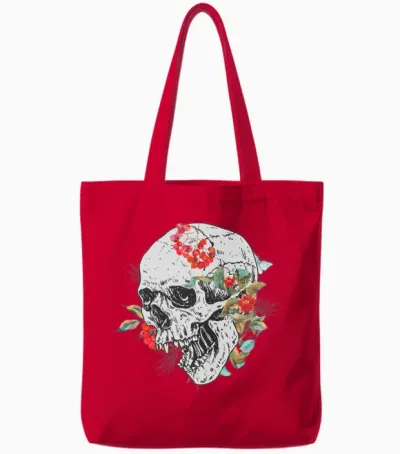 Bones and Botany Retro Look Tote Bags - Red