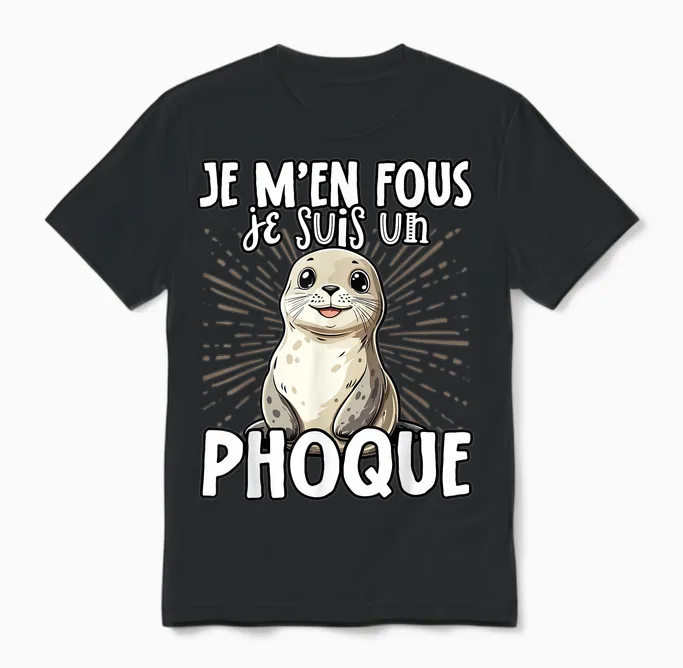 Je M'en Fous Je Suis Un Seal Cute T-Shirt, Black, S Unisex T-Shirt in Black