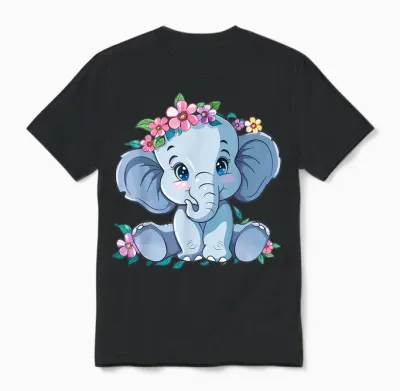 Niedlicher Elefant Mit Blumen I Kinder Elefant Unisex T-Shirt - Black
