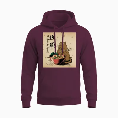 Capybara Ramen Time Art Unisex Hoodie - Maroon