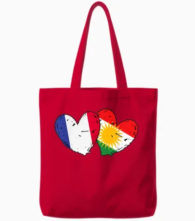 Flag France Kurdistan Heart Pride French Kurdish Tote Bags - Red