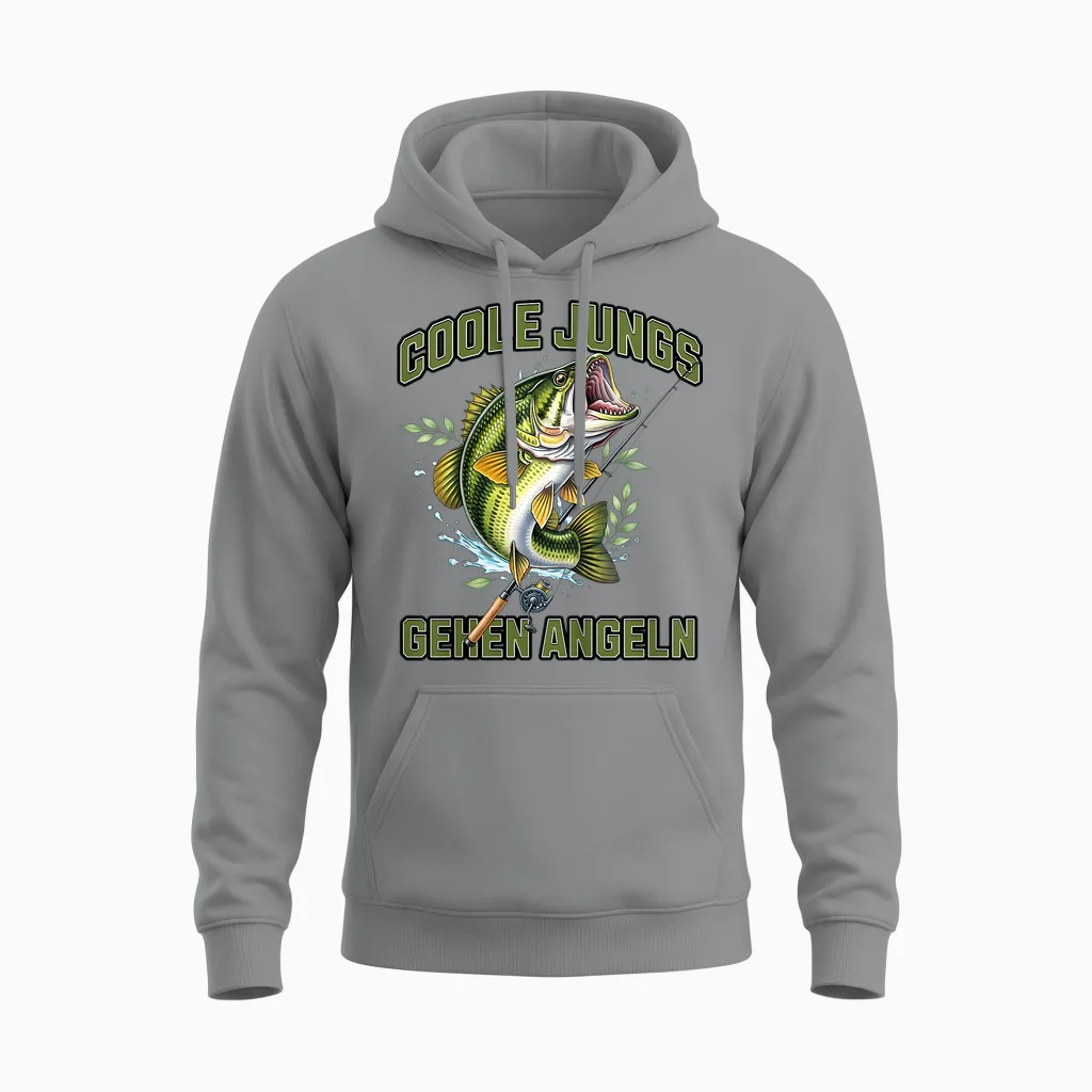 Children's Fishing, Children's Fishing Saying, Cool Boys Go Fishing Unisex Hoodie in Sport Grey
