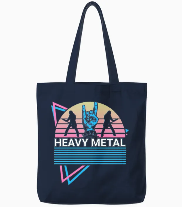 Heavy Metal Retro Tote Bags in Navy