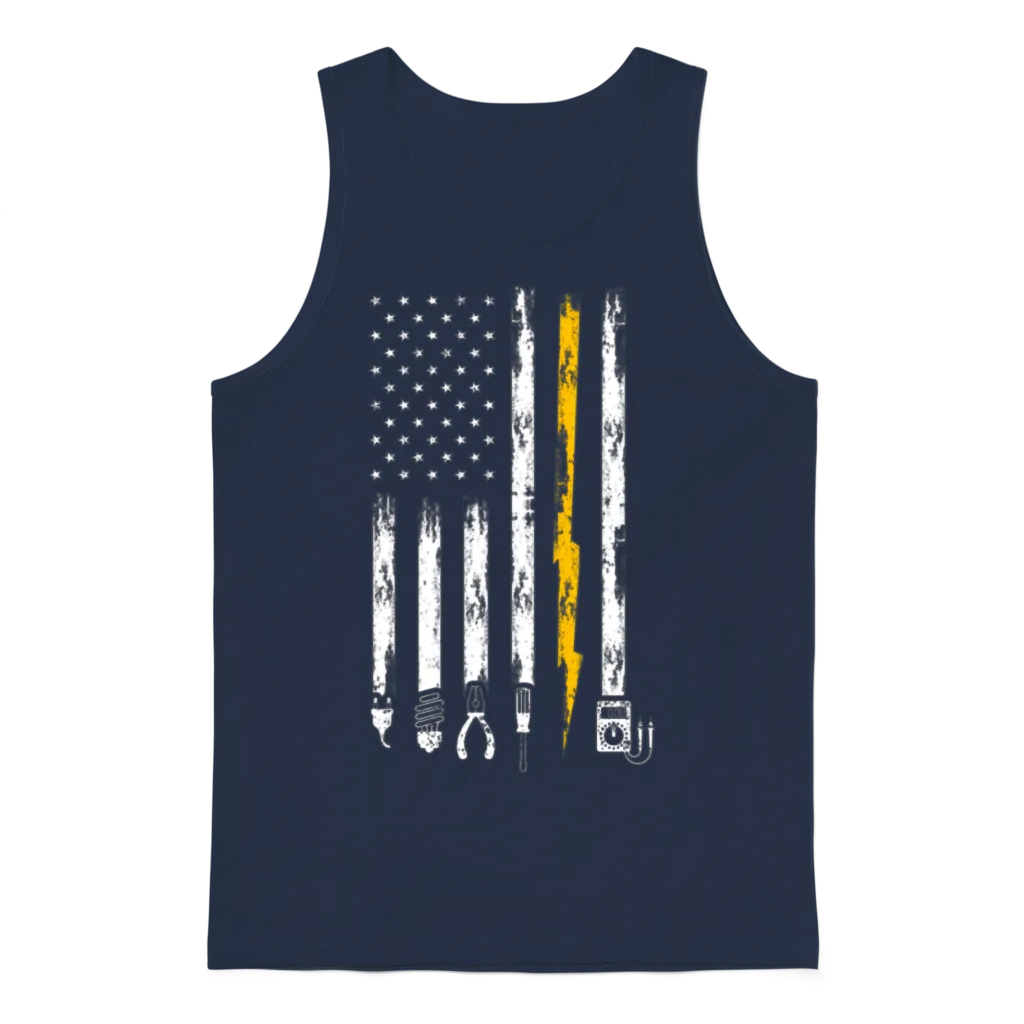 Electrician Us Flag Tools for Electricians Unisex Tank Top - Navy