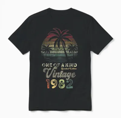Vintage 1982 Anniversaire 44 Ans Palmiers Retro Unisex T-Shirt - Black