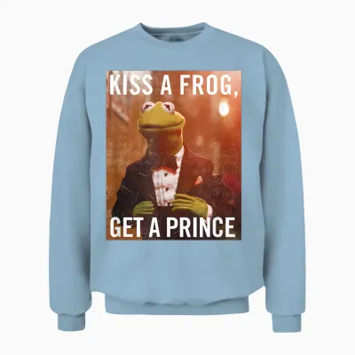 The Muppets Kermit Kiss a Frog T-Shirt, White, S Unisex Sweatshirt - Light Blue