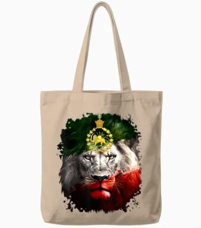 Iranian Flag Gold Lion Head Tote Bags - Natural