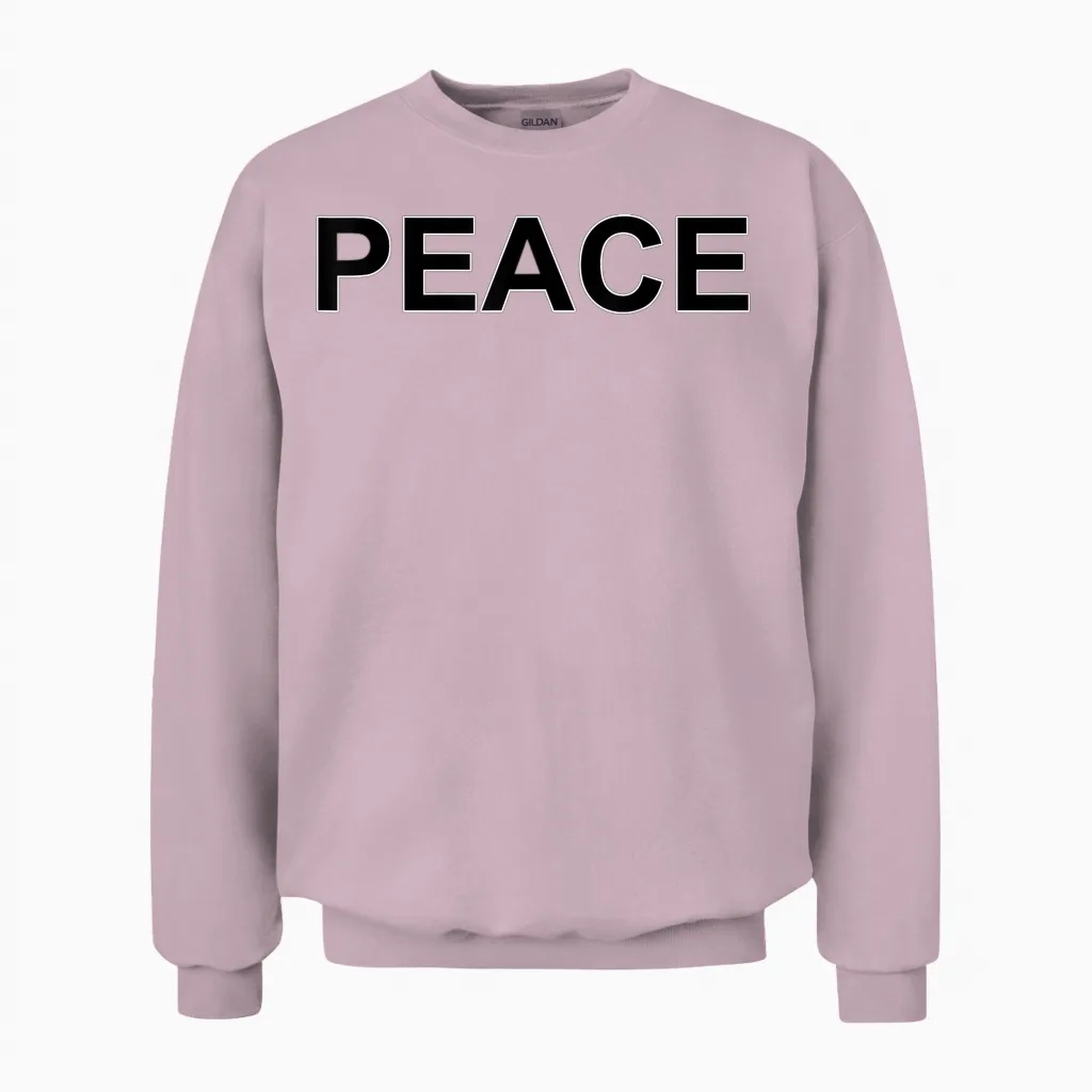 Peace Large Police in Black with White Edge Unisex Sweatshirt in Light Pink