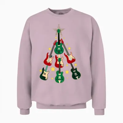 Cool Guitar Christmas Tree Guitar Lovers Christmas Tree Unisex Sweatshirt - Light Pink