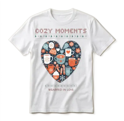 Cozy Moments Wrapped in Love - Winter Heart Design Unisex T-Shirt - White