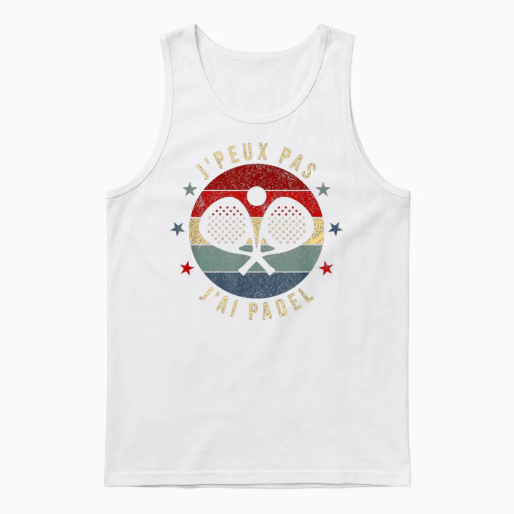 J'peux Pas J'ai Padel | Padel Racquet Padeliste T-Shirt, Black Unisex Tank Top in White