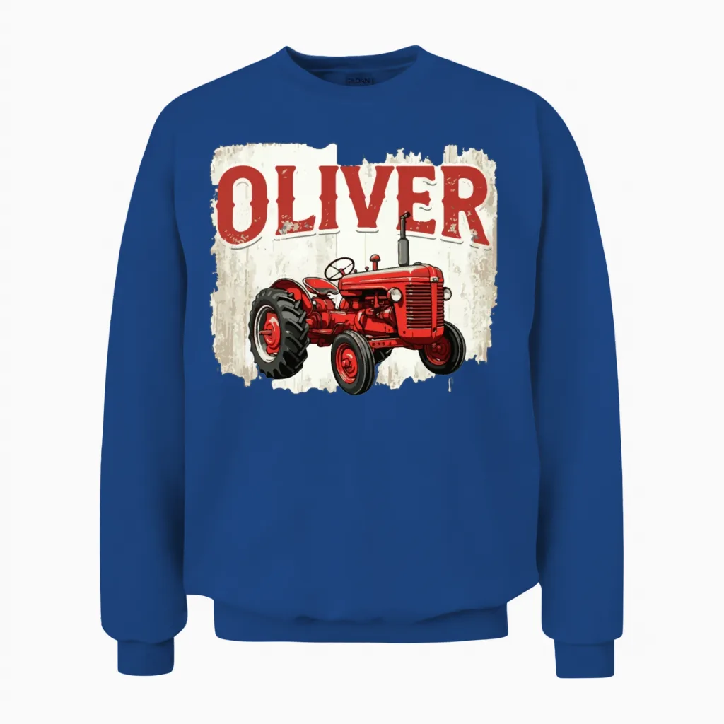 Oliver Personalized Nametag Tractor for Oliver Unisex Sweatshirt in Royal