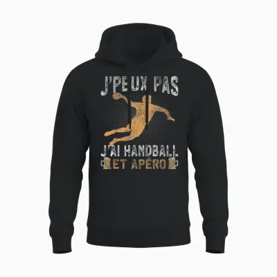 J'peux Pas J'ai Handball Et Apéro Vintage T-Shirt, Black, S Unisex Hoodie - Black