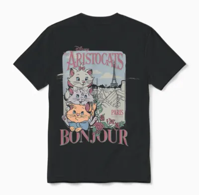 Disney the Aristocats Bonjour Paris Since 1979 Vintage Ad Unisex T-Shirt - Black