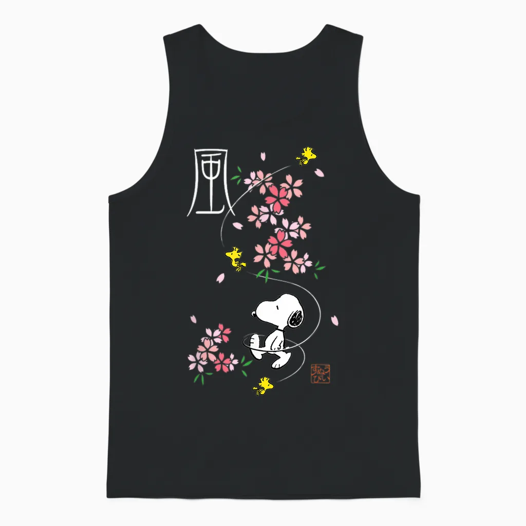 Peanuts Snoopy & Woodstock Japanese Cherry Blossoms T-Shirt, Blue, S Unisex Tank Top in Black