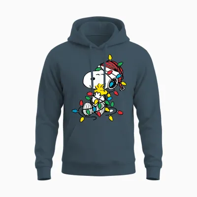 Peanuts - Snoopy Woodstock Christmas Lights Unisex Hoodie - Dark Heather