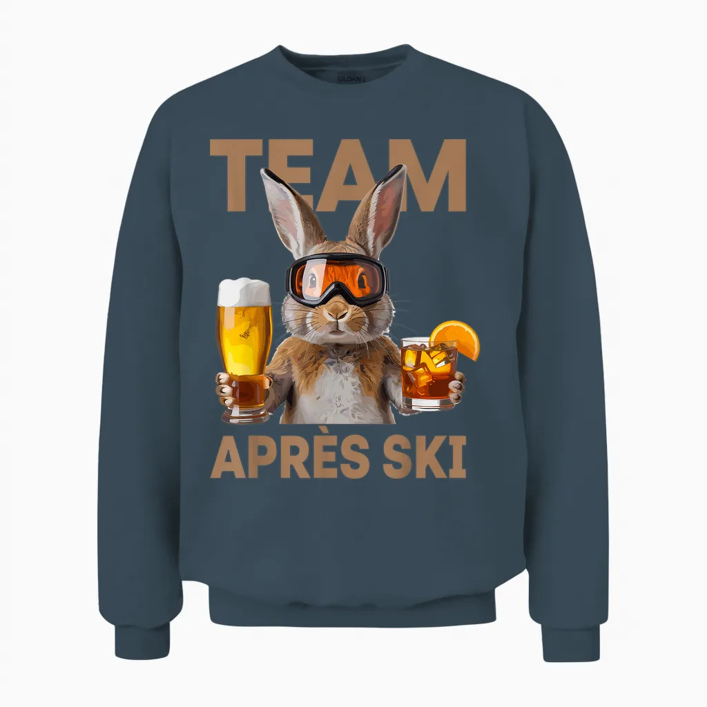 Team Après Ski Funny Rabbit Skiing Beer Cocktail Party Unisex Sweatshirt in Dark Heather
