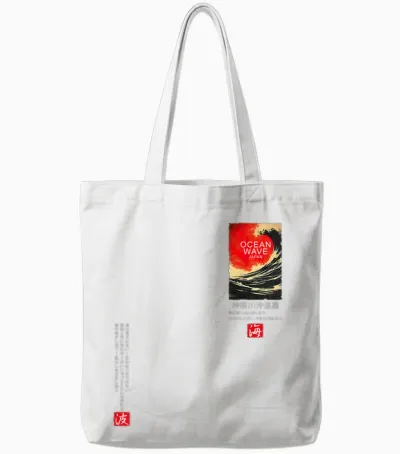 The Great Wave Kanagawa Japanese Streetwear Aesthetic T-Shirt, Black, S Tote Bags - White