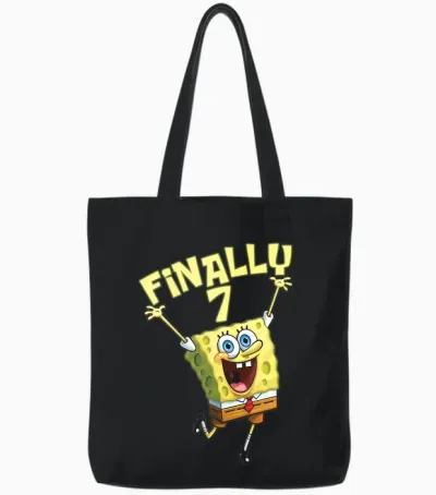 Mademark X Spongebob Squarepants - Kids Original Spongebob Square Pants - 7th Birthday. Finally 7. Tote Bags - Black