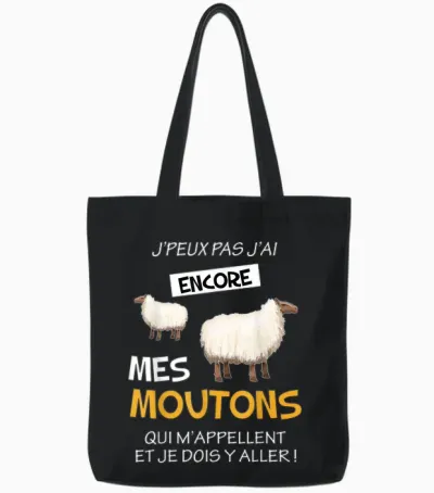 Je Peux Pas J'ai Mes Mes Sheep Breeder Shepherd Humour Excuse Tote Bags - Black