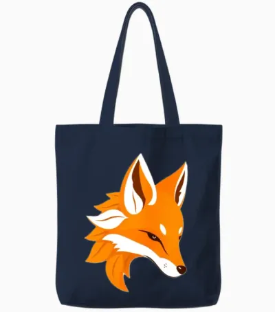 A Stylized Illustration of a Fox's Head Tote Bags - Navy