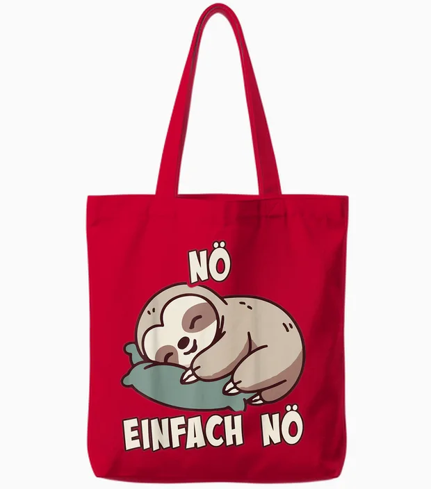 Nö Sloth Funny Cool Saying Lazy for Girls and Boys T-Shirt, Black Tote Bags in Red
