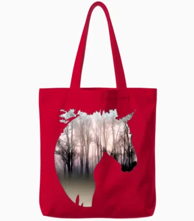 Horse and Forest Double Exposure Equestrian Horse Tote Bags - Red