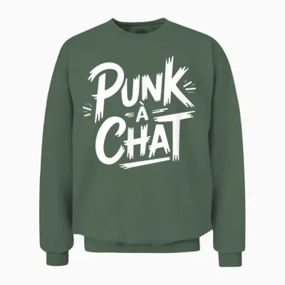 Punk Cat T-Shirt, Black, S Unisex Sweatshirt - Military Green