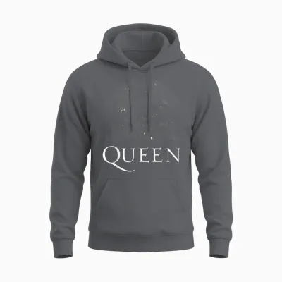 Official Classic Queen Logo White Unisex Hoodie - Charcoal