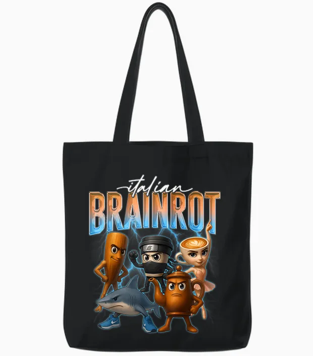 Tung Sahur Ballerina Cappuccino Assassino Tralalero Tralala Tote Bags in Black