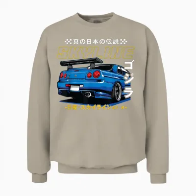 Retro Vintage Japanese Skyline Jdm Ride Legendary Race Car Unisex Sweatshirt - Sand