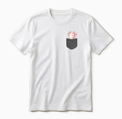 Axolotl T-Shirt in Chest Pocket, Black Unisex T-Shirt - White